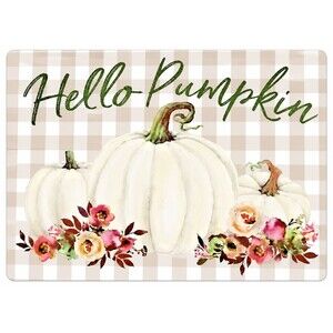 Thanksgiving Pumpkin Placemats Set of 4 Vinyl Foam Back Buffalo Check Fall